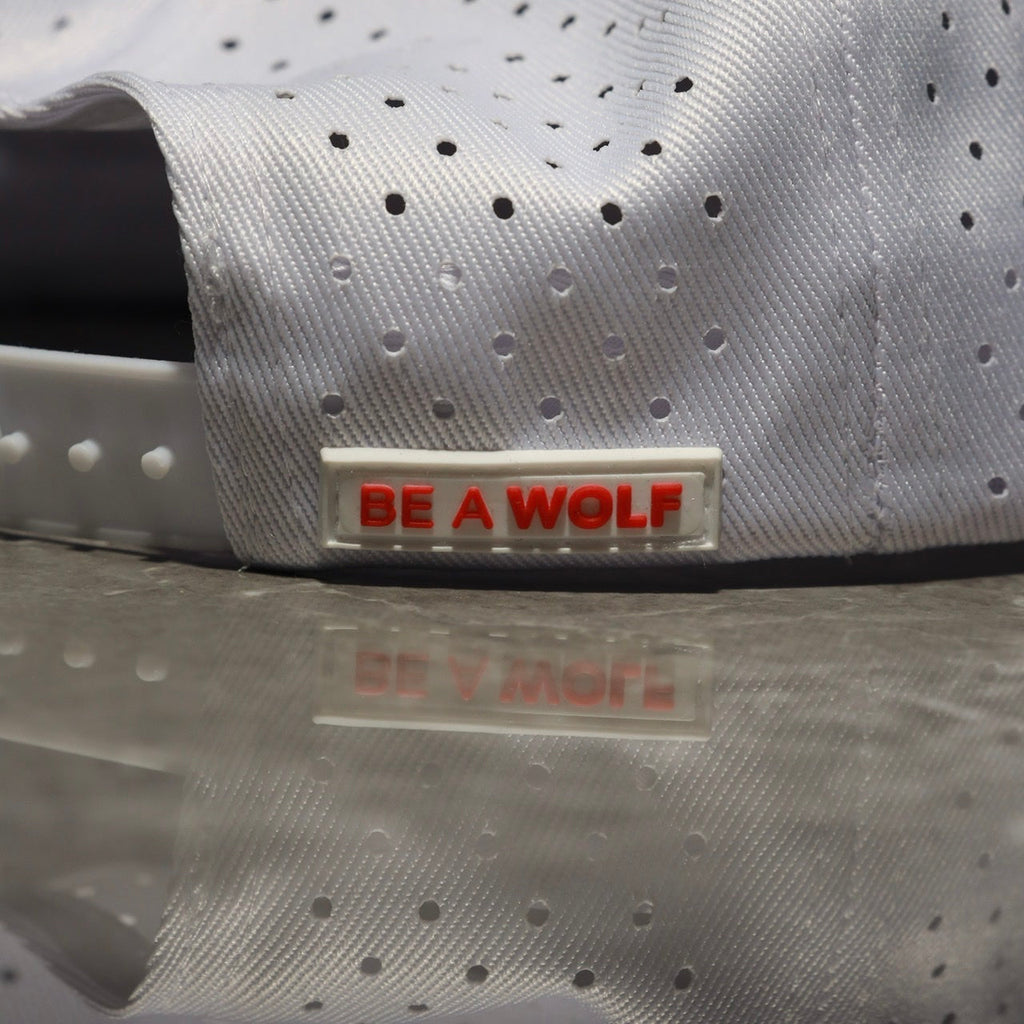 Flat Bill Snapback Hat Arctic White W/ Blood Orange Accents