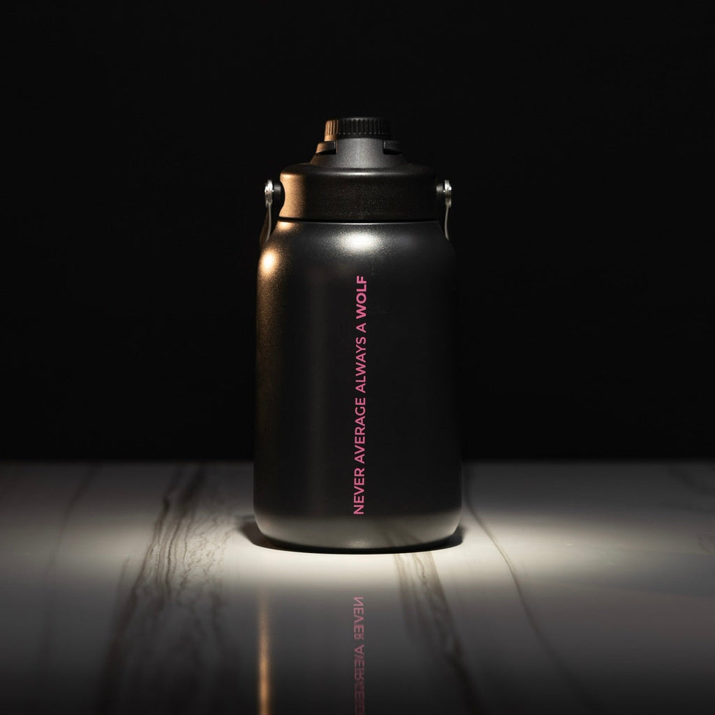 64oz Flask Black Pink Letters