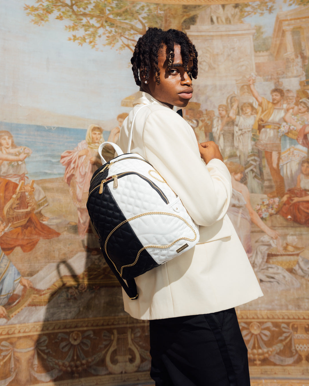 LEVELED UP SPLIT QUILT SHARK SAVAGE BACKPACK