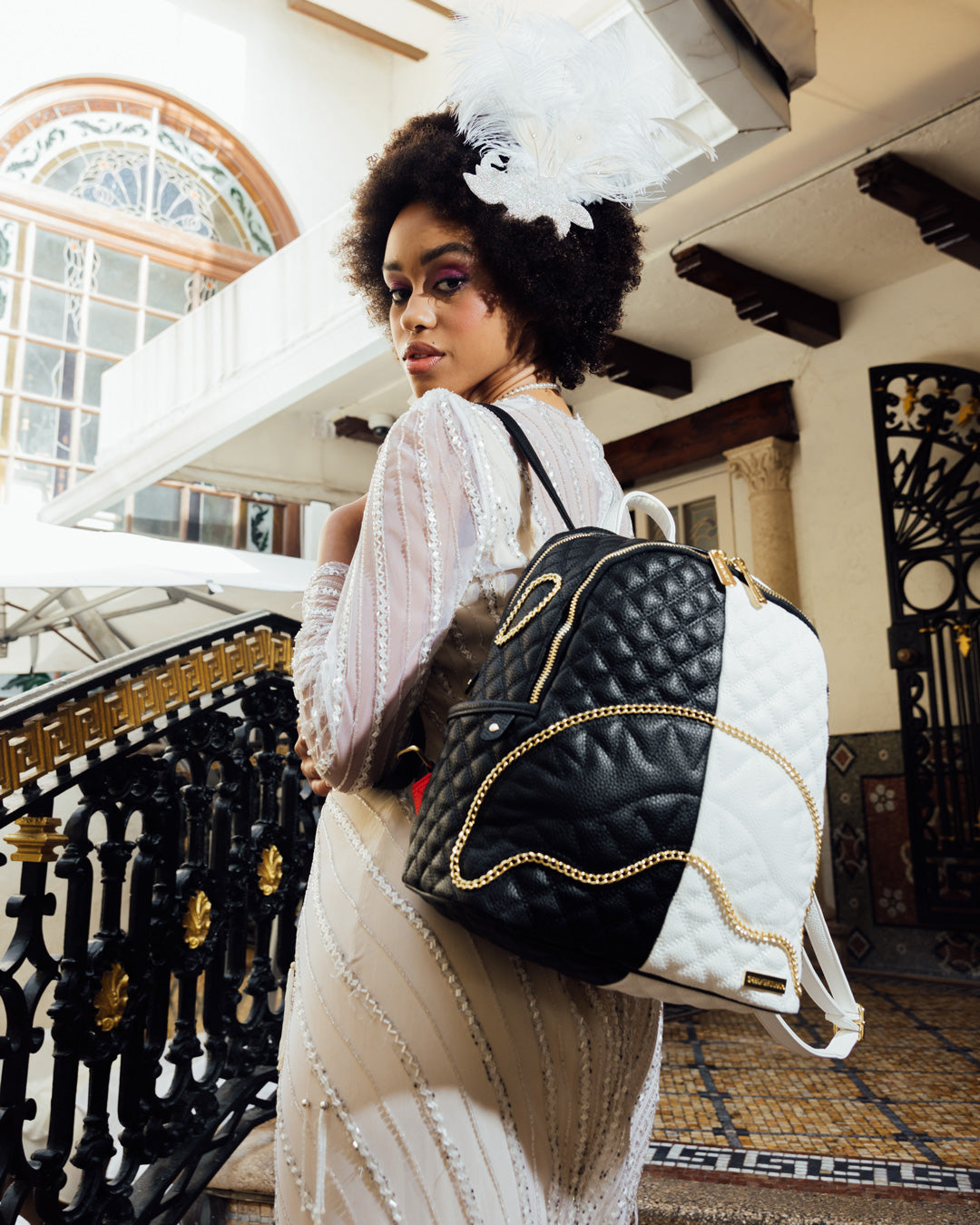 LEVELED UP SPLIT QUILT SHARK SAVAGE BACKPACK