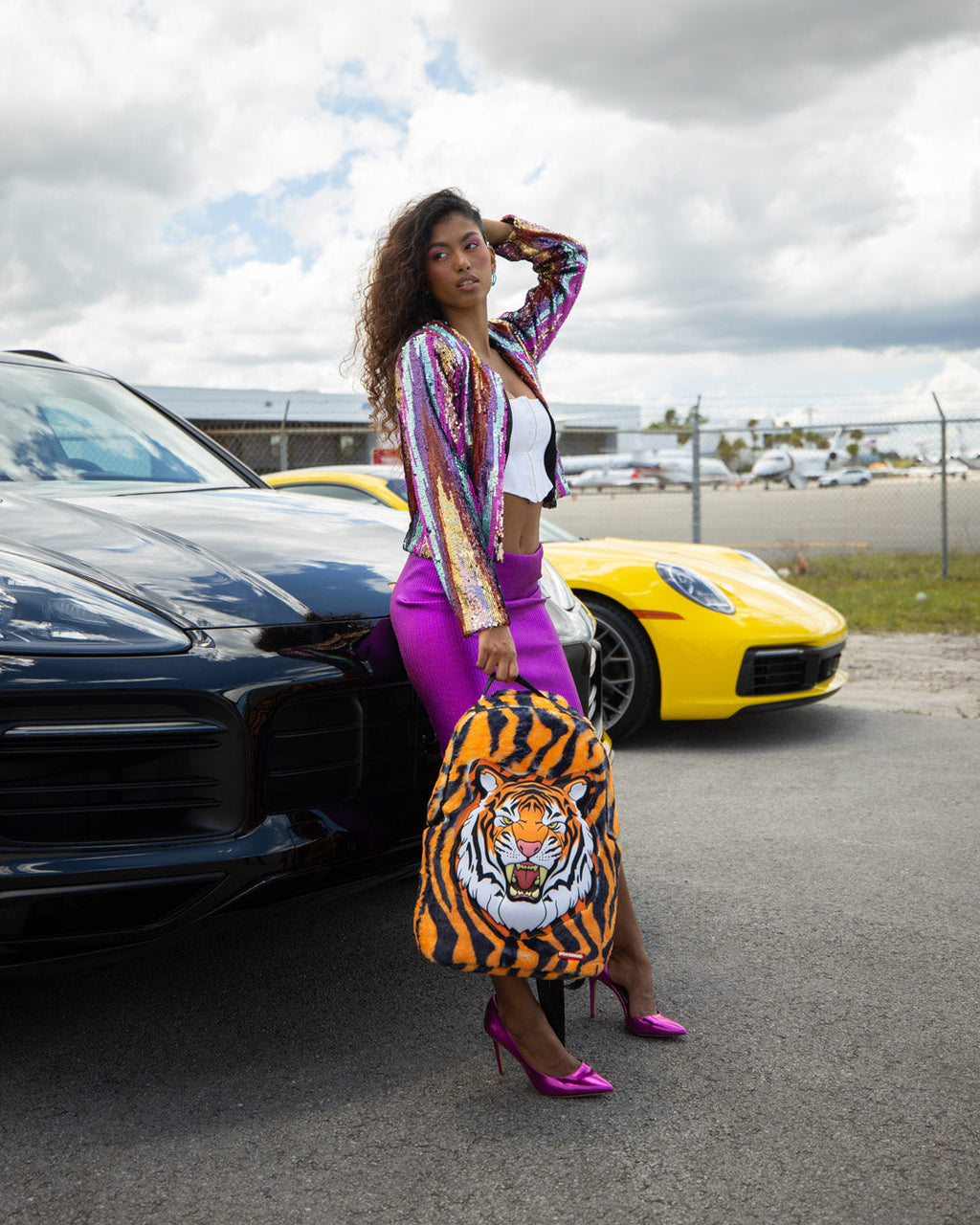 TIGER COZY VELOUR FUR BACKPACK