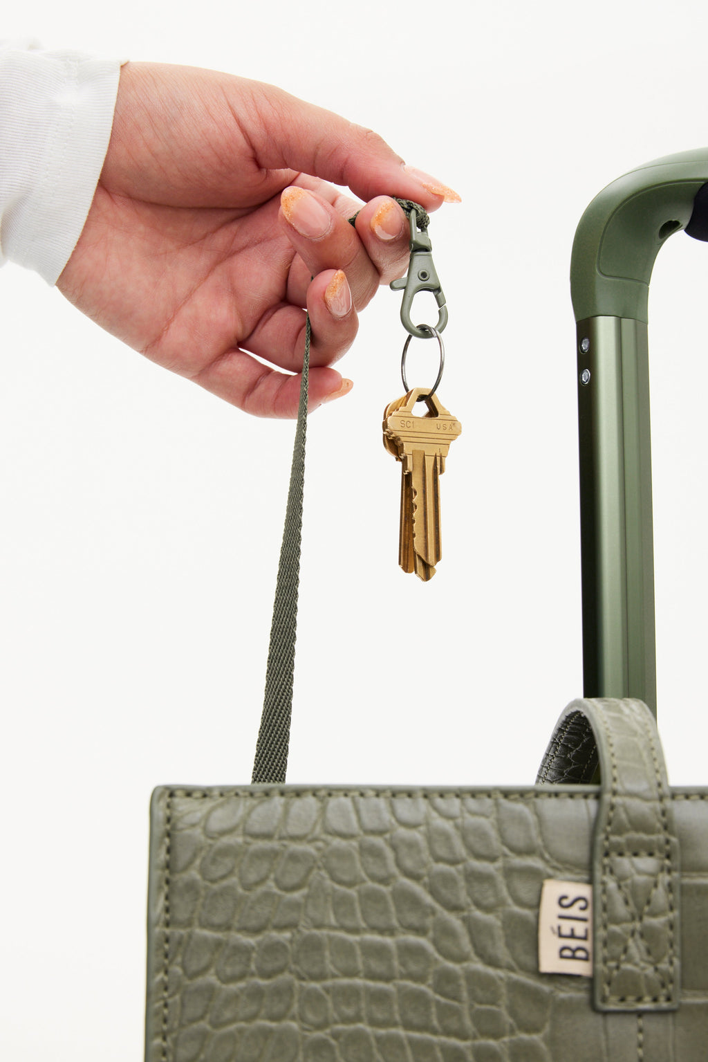 The Work Tote in Olive Croc