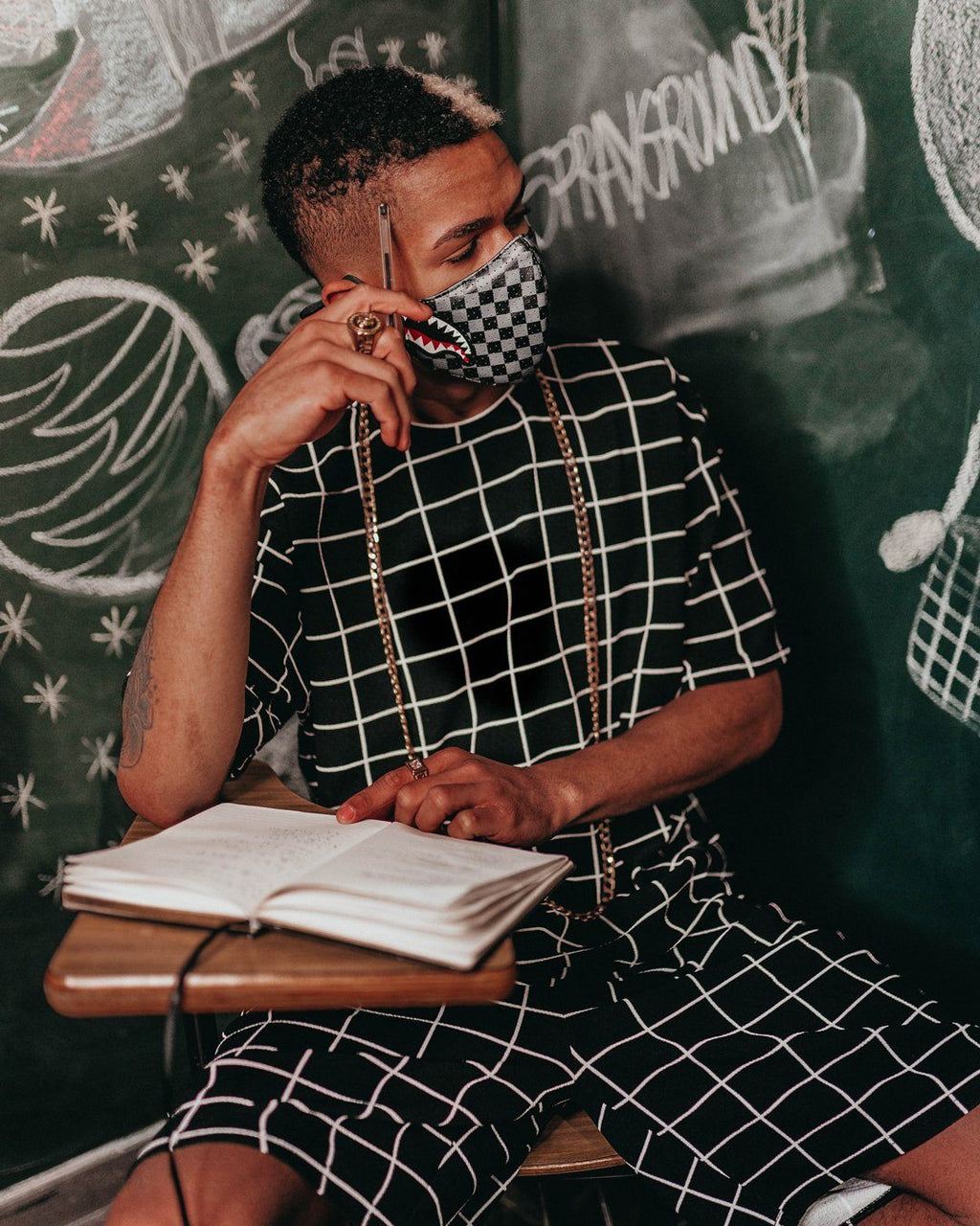 SHARKS IN PARIS (GRAY) VEGAN LEATHER FACE MASK