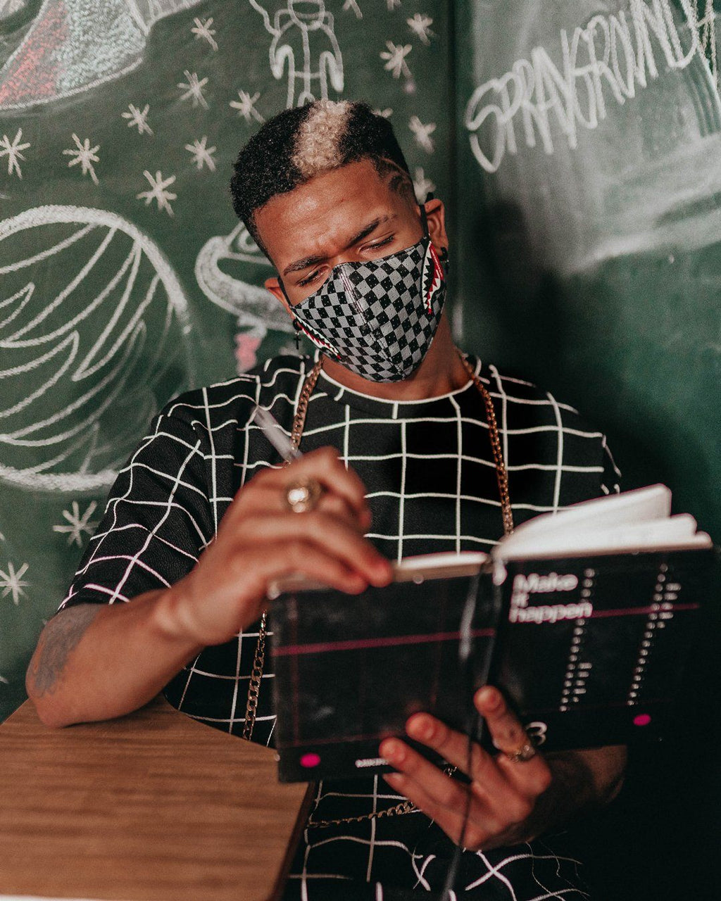 SHARKS IN PARIS (GRAY) VEGAN LEATHER FACE MASK