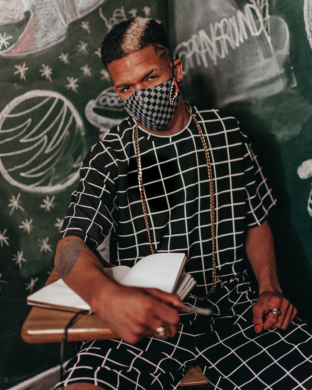 SHARKS IN PARIS (GRAY) VEGAN LEATHER FACE MASK