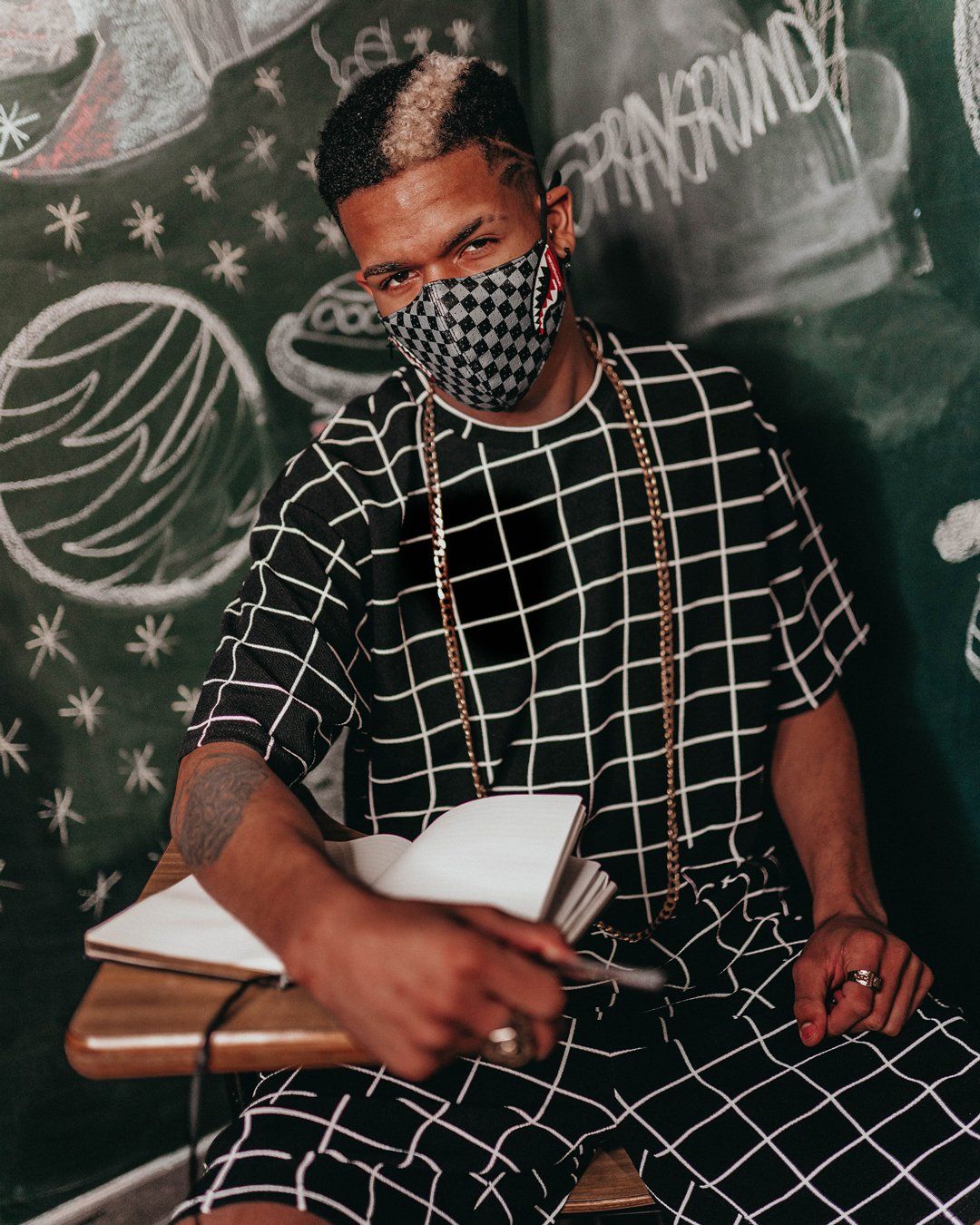 SHARKS IN PARIS (GRAY) VEGAN LEATHER FACE MASK