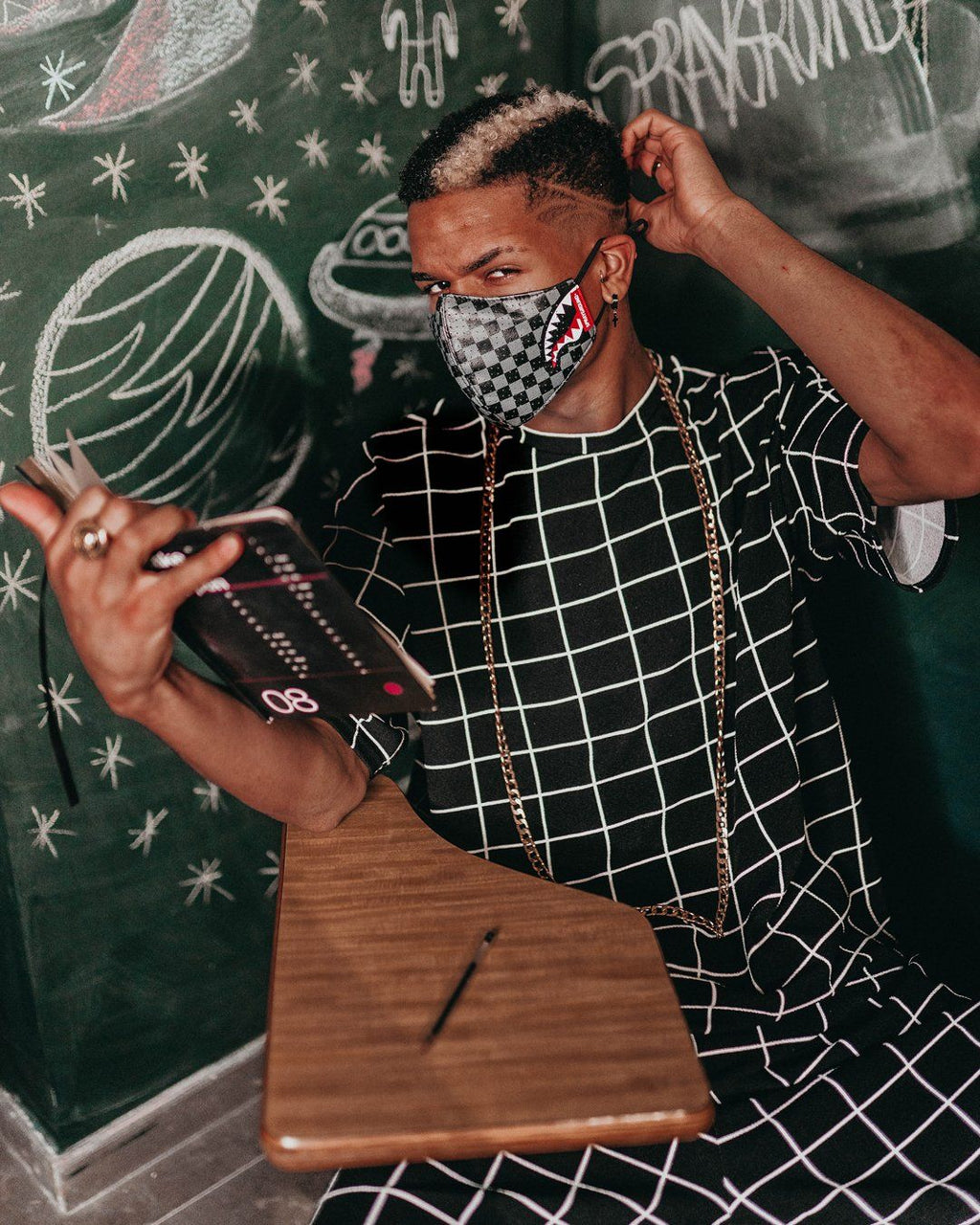 SHARKS IN PARIS (GRAY) VEGAN LEATHER FACE MASK